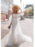 Beaded Ivory Lace Tulle Wedding Dress With Detachable Sleeves